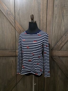 Boden Striped Lip Print Top